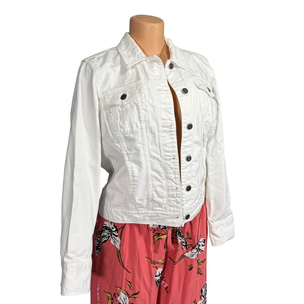 Eddie Bauer White Denim Trucker Jacket Womens Medium Cotton Button Up